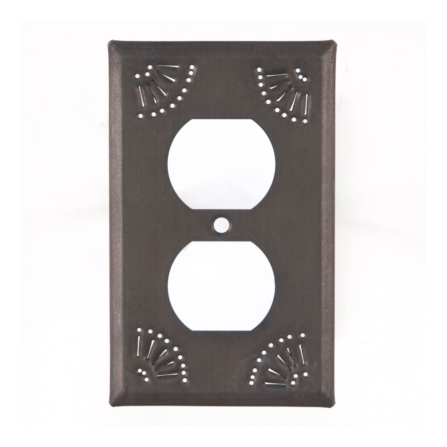 Single Outlet Cover with Chisel in Blackened Tin