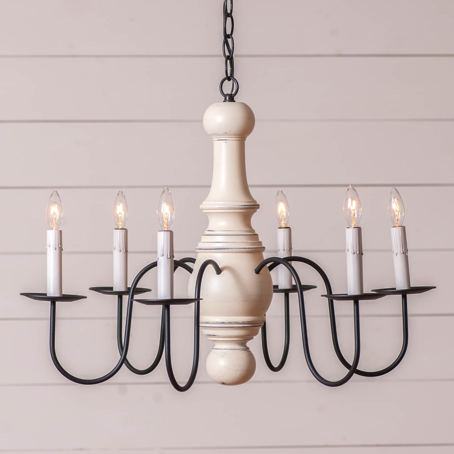 6-Arm Maple Glenn Wood Chandelier in Rustic White
