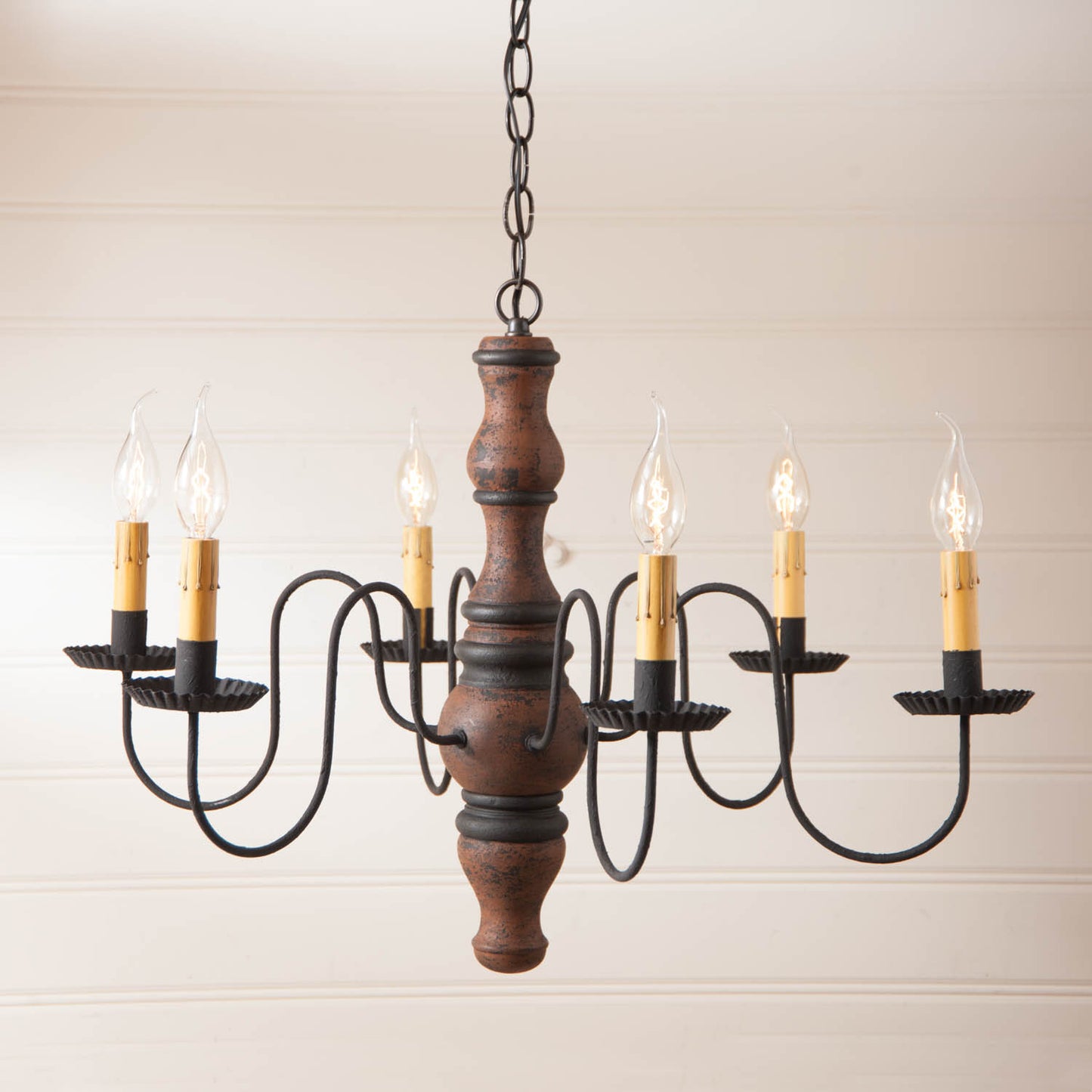 6-Arm Gettysburg Wood Chandelier in Hartford Pumpkin