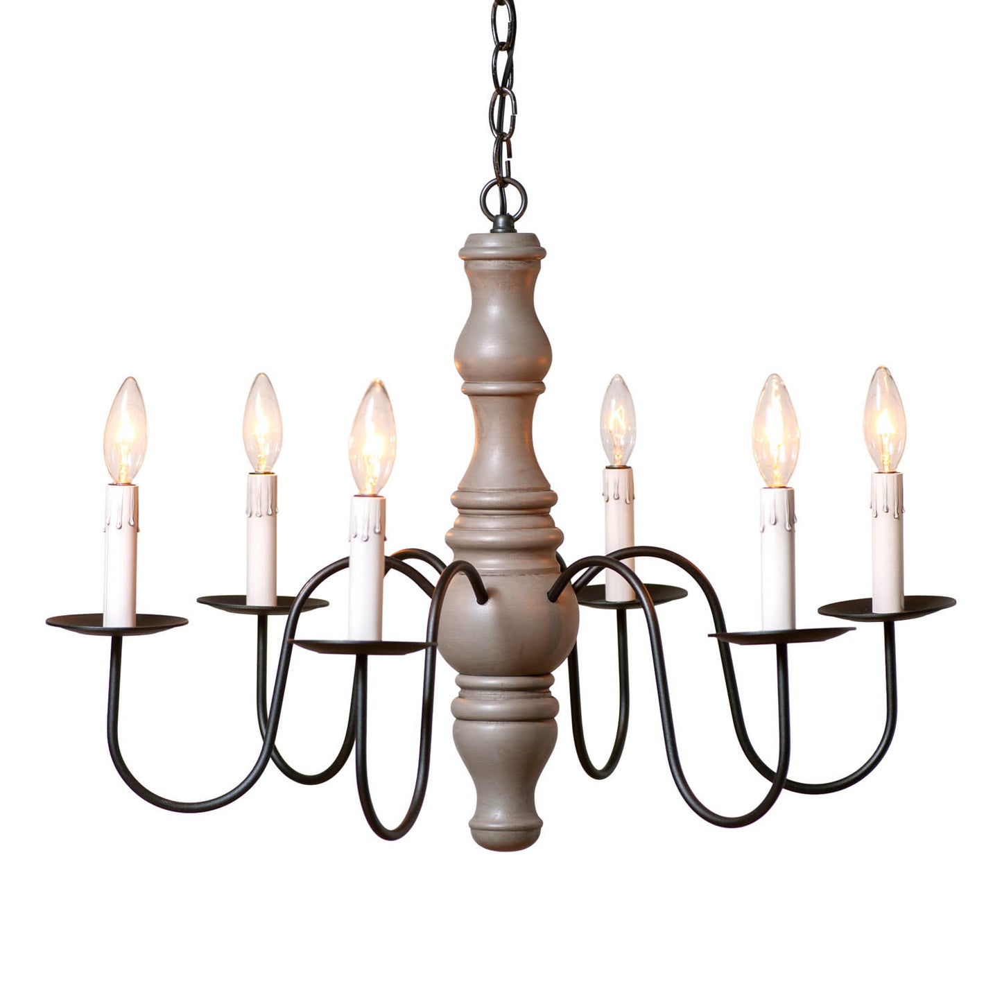 6-Arm Gettysburg Wood Chandelier in Earl Gray