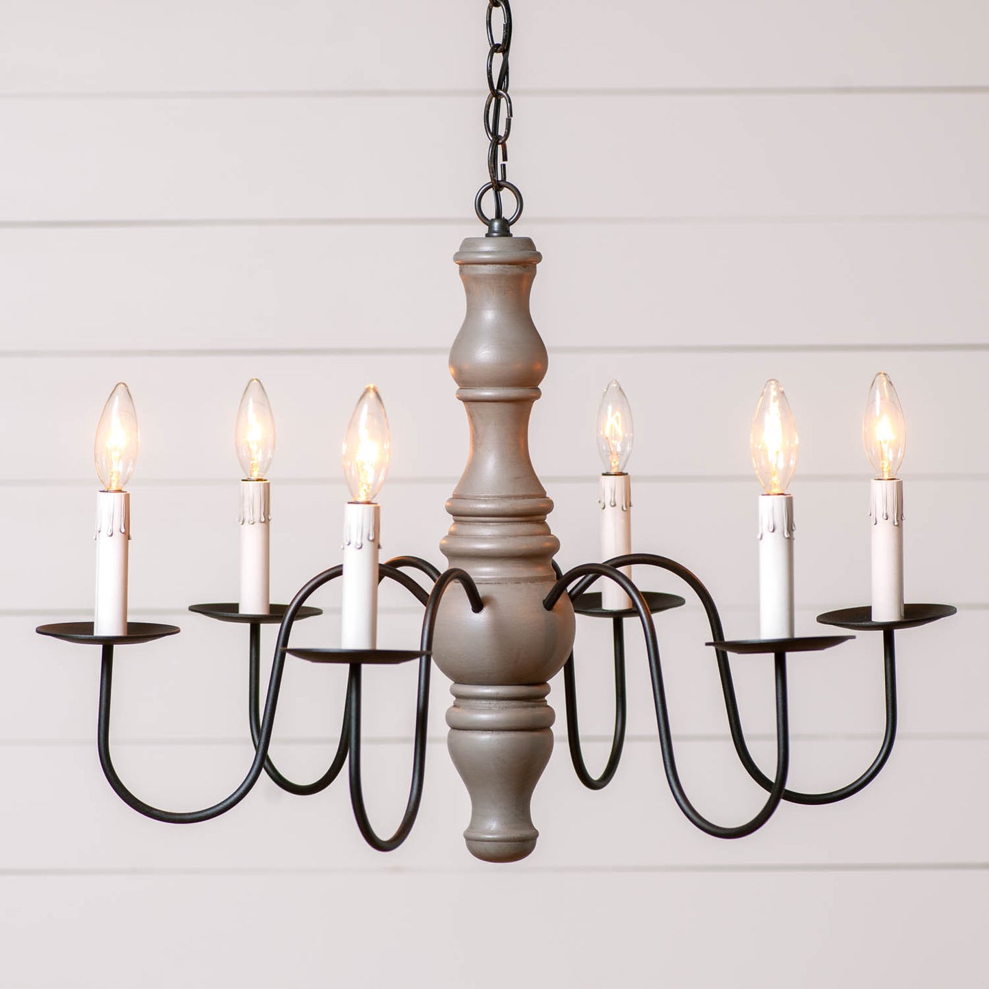 6-Arm Gettysburg Wood Chandelier in Earl Gray