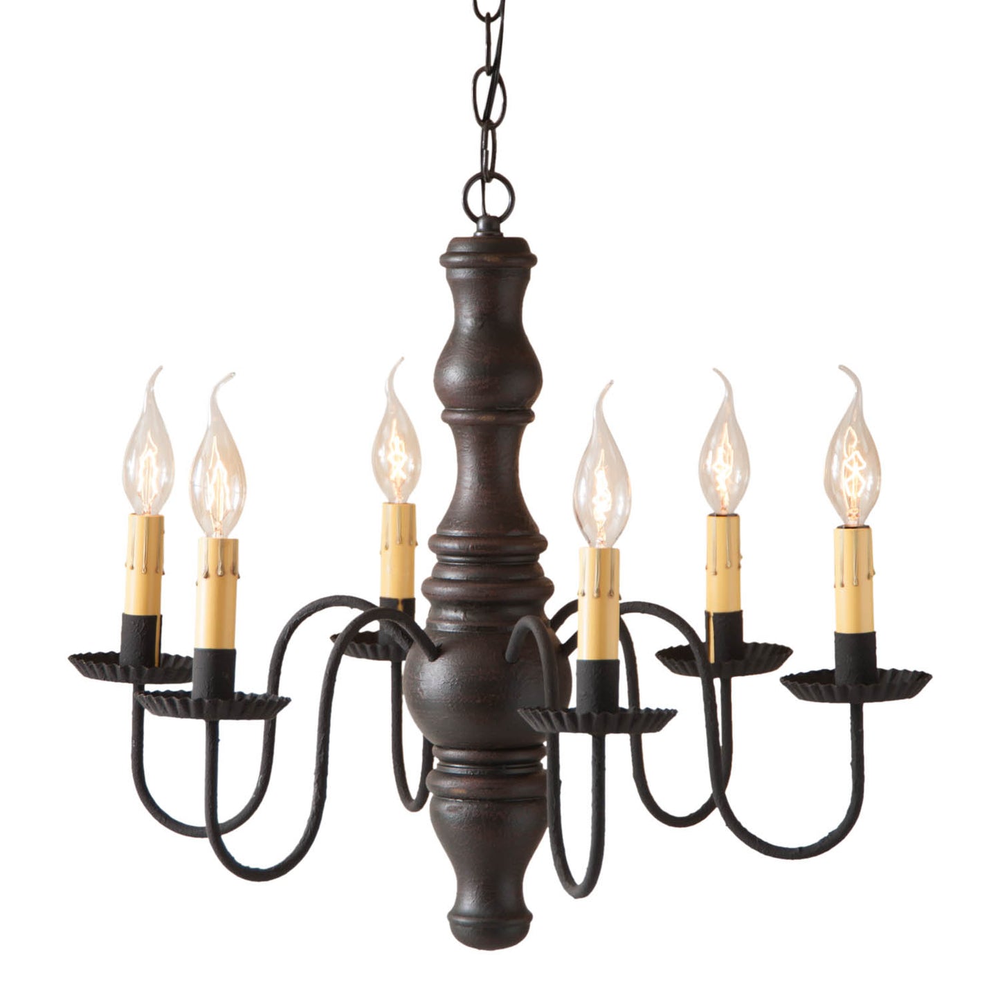 6-Arm Gettysburg Wood Chandelier in Americana Black