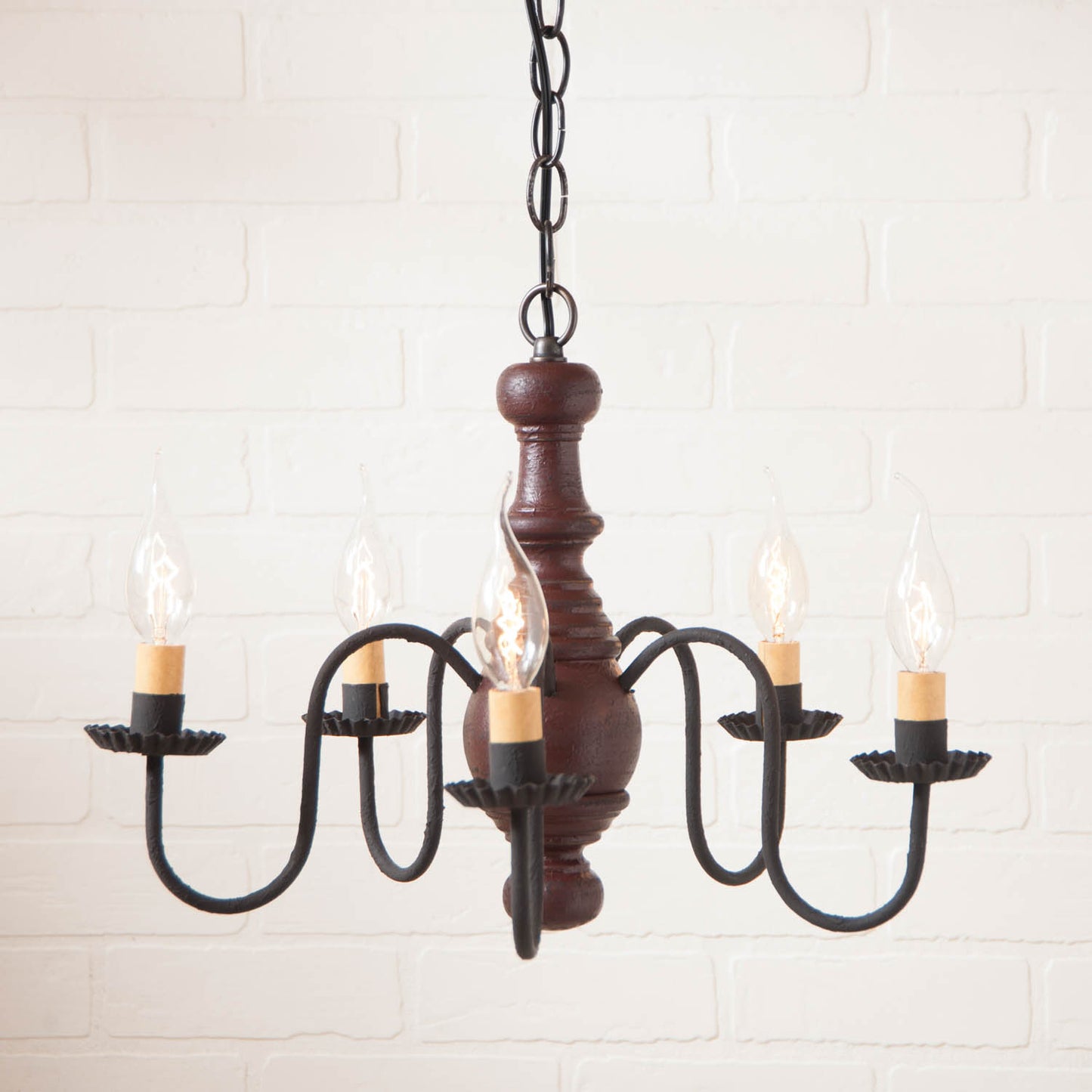 5-Arm Lancaster Wood Chandelier in Americana Red
