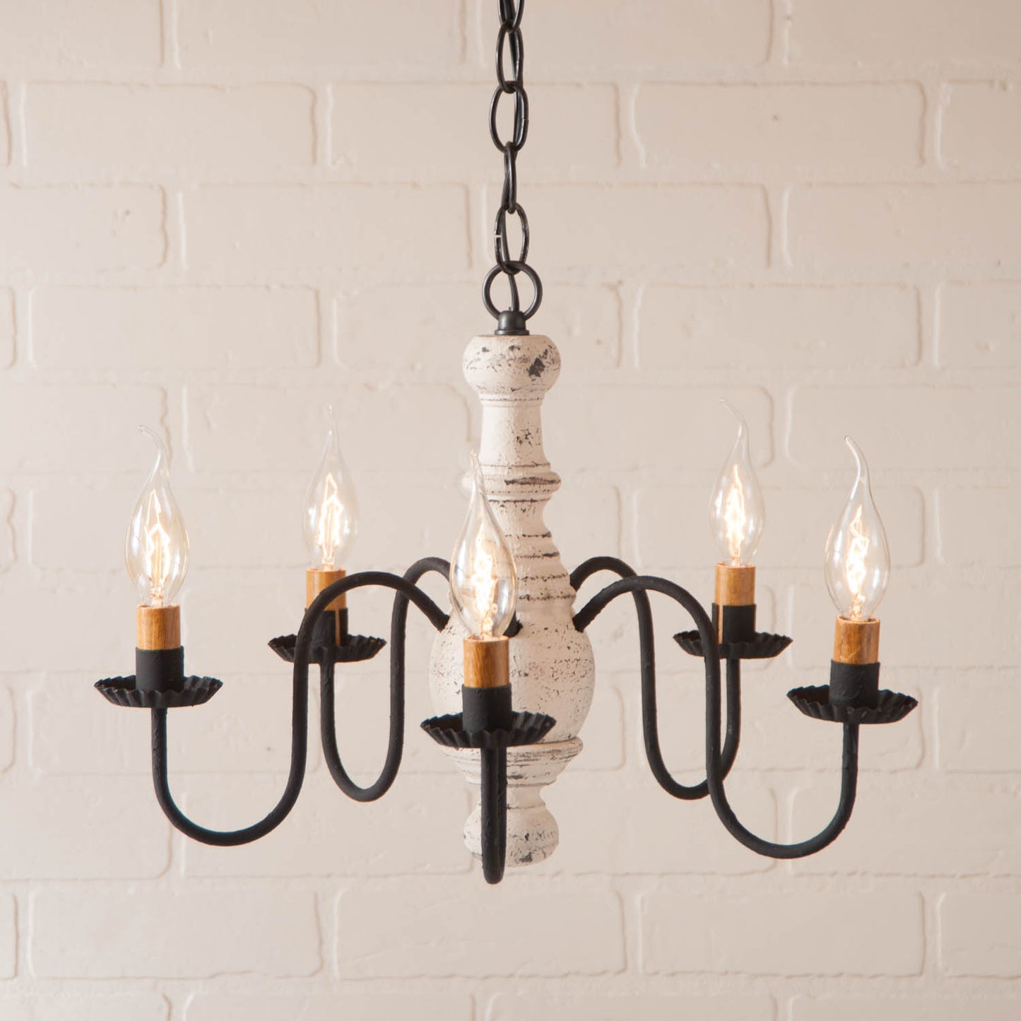 5-Arm Lancaster Wood Chandelier in Americana White