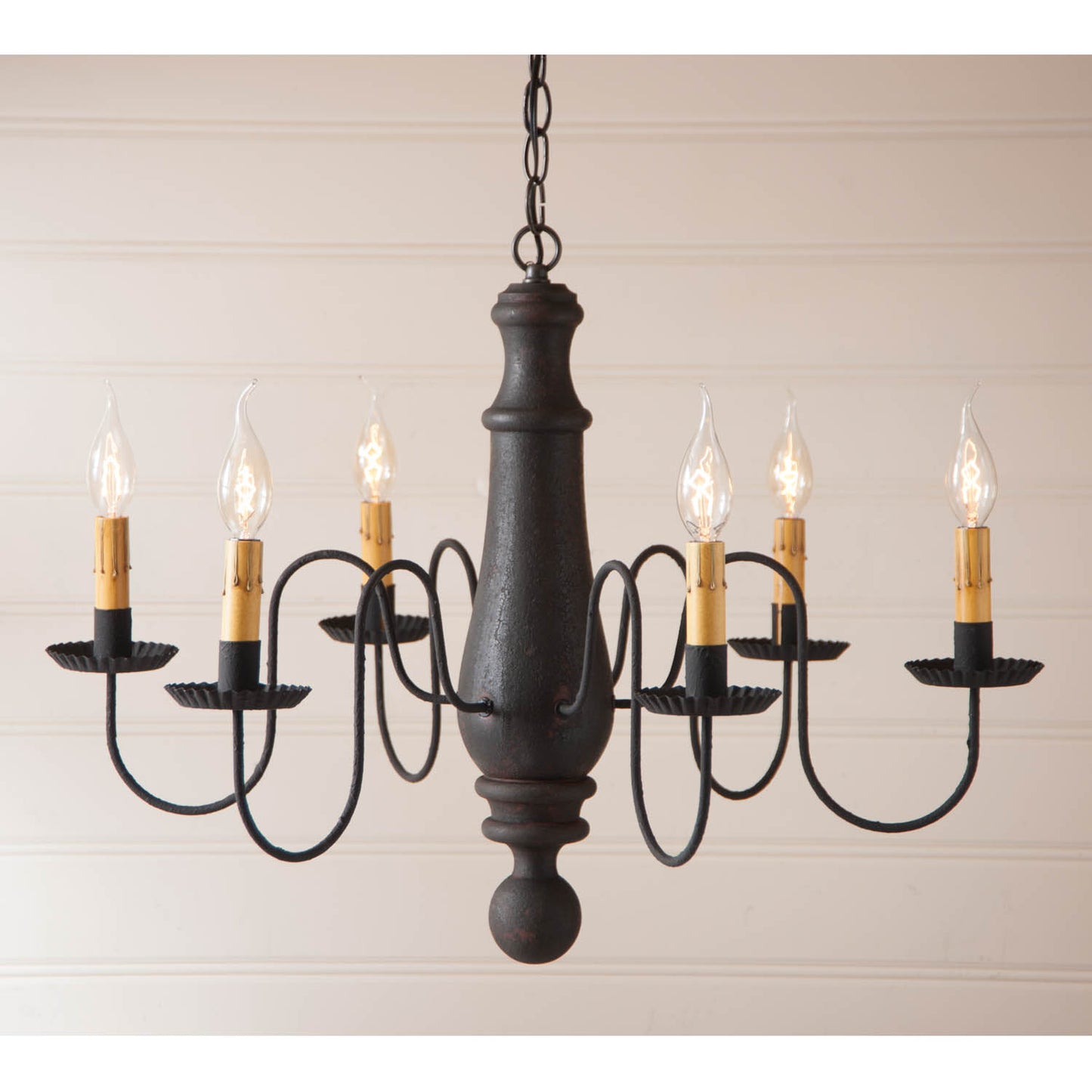 6-Arm Large Norfolk Wood Chandelier in Hartford Black over Red