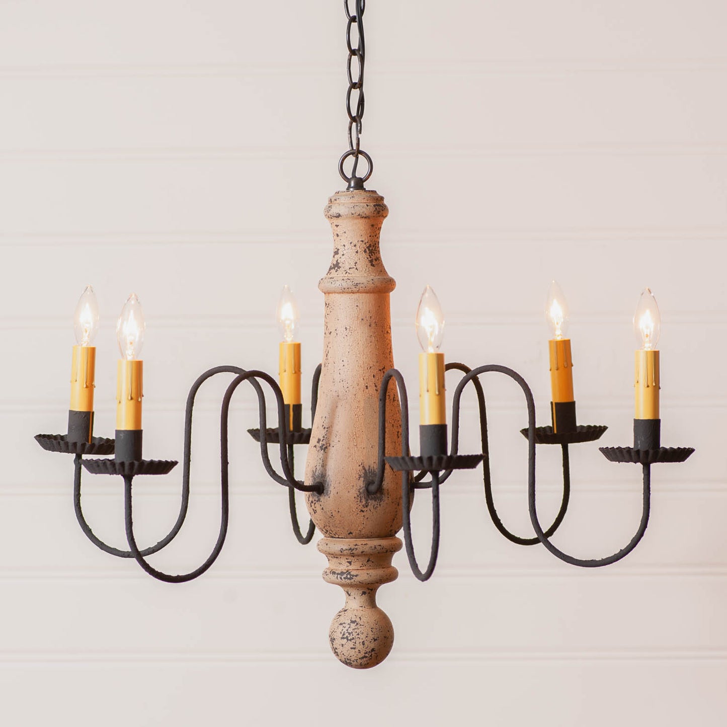 6-Arm Large Norfolk Wood Chandelier in Hartford Buttermilk