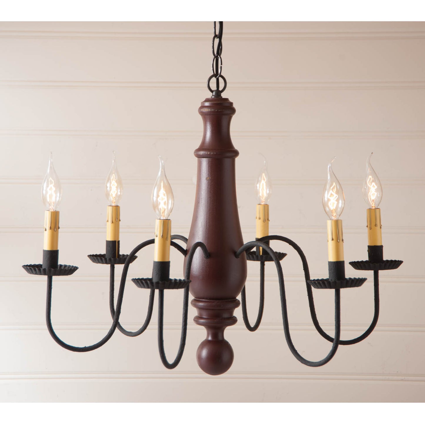 6-Arm Large Norfolk Wood Chandelier in Sturbridge Red