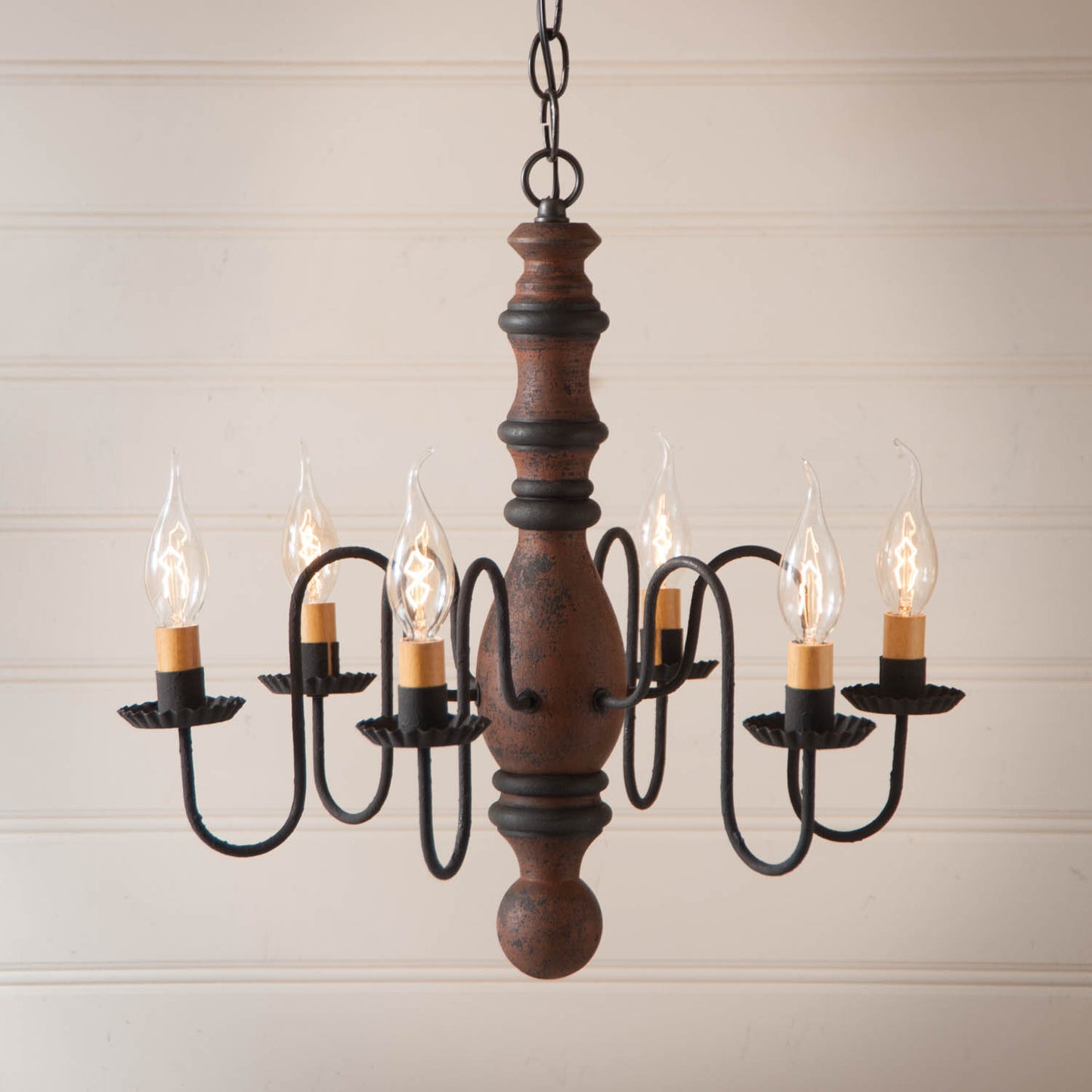 6-Arm Manassas Wood Chandelier in Hartford Pumpkin