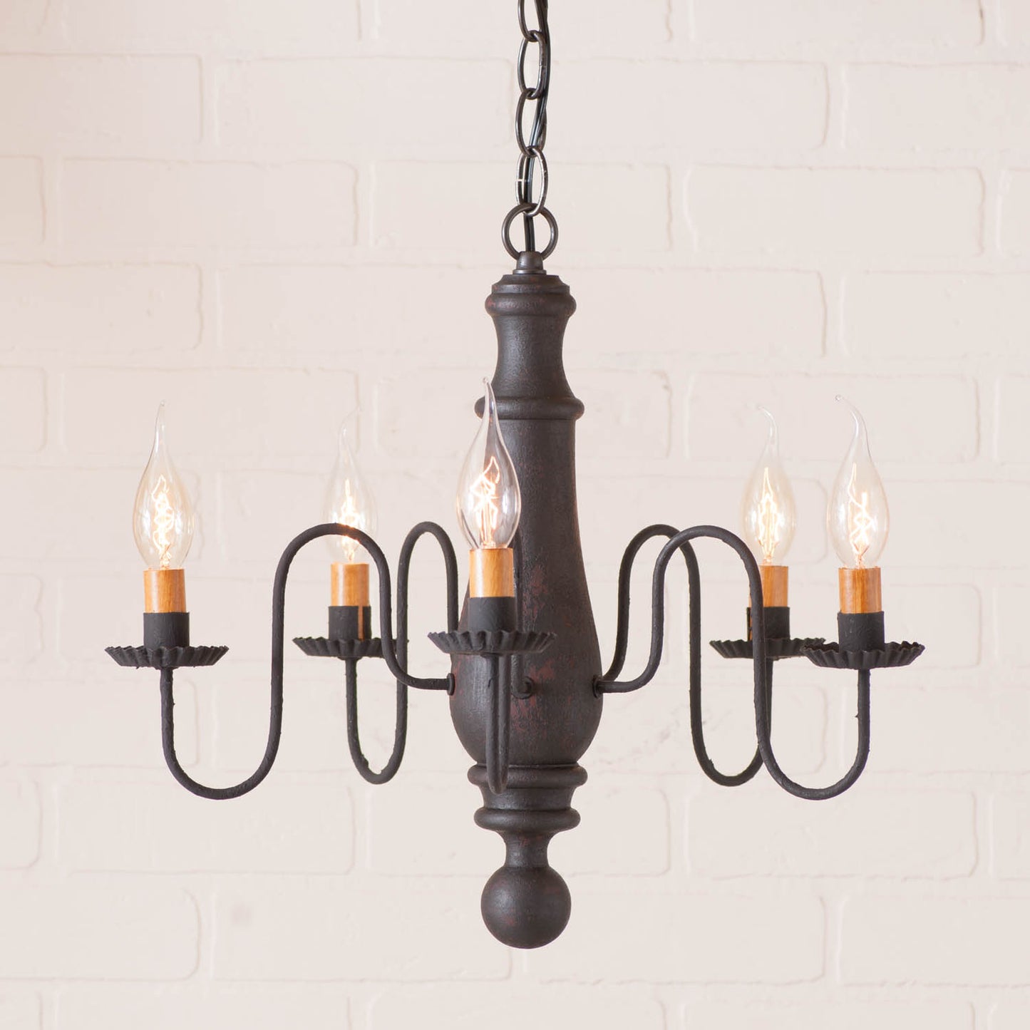 5-Arm Medium Norfolk Wood Chandelier in Hartford Black over Red
