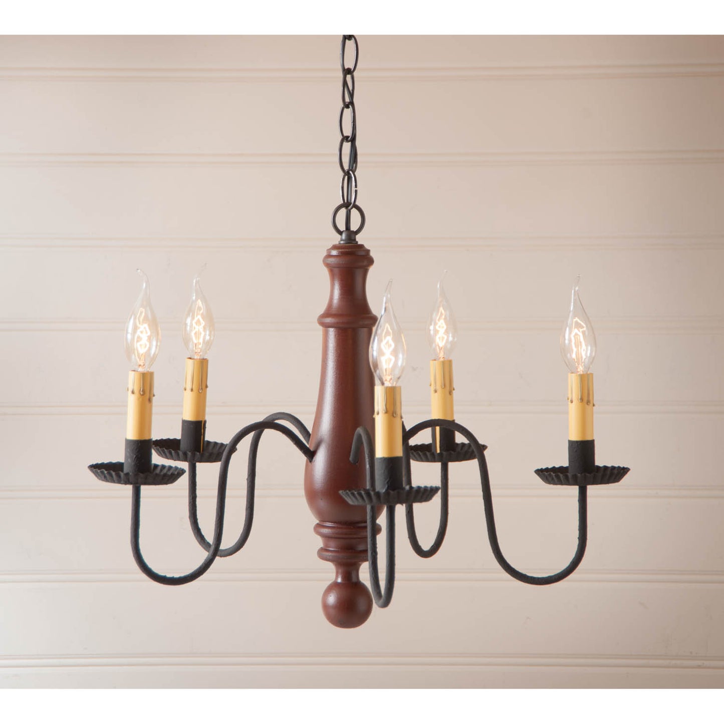 5-Arm Medium Norfolk Wood Chandelier in Sturbridge Red