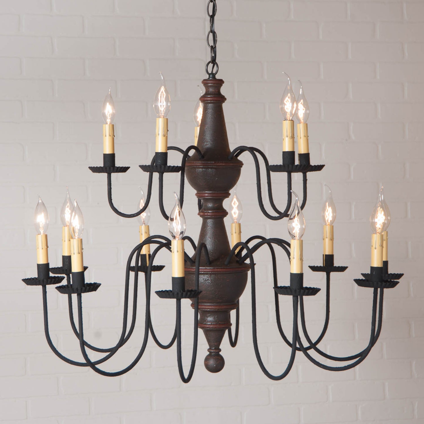 15-Arm Harrison Two Tier Wood Chandelier in Espresso wtih Salem Brick