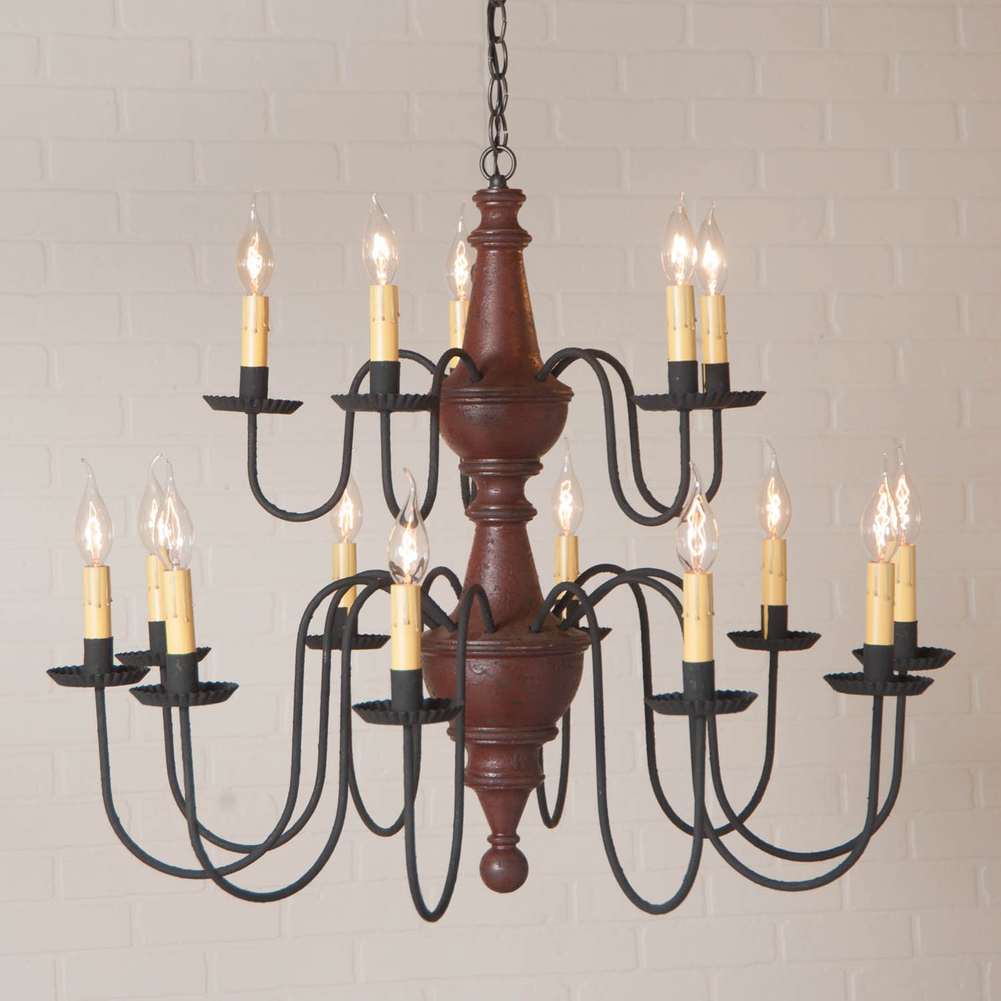15-Arm Harrison Two Tier Wood Chandelier in Plantation Red