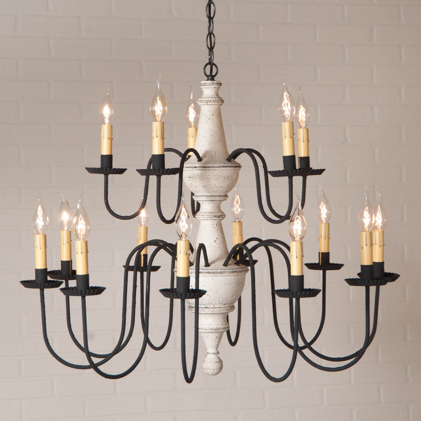 15-Arm Harrison Two Tier Wood Chandelier in Vintage White