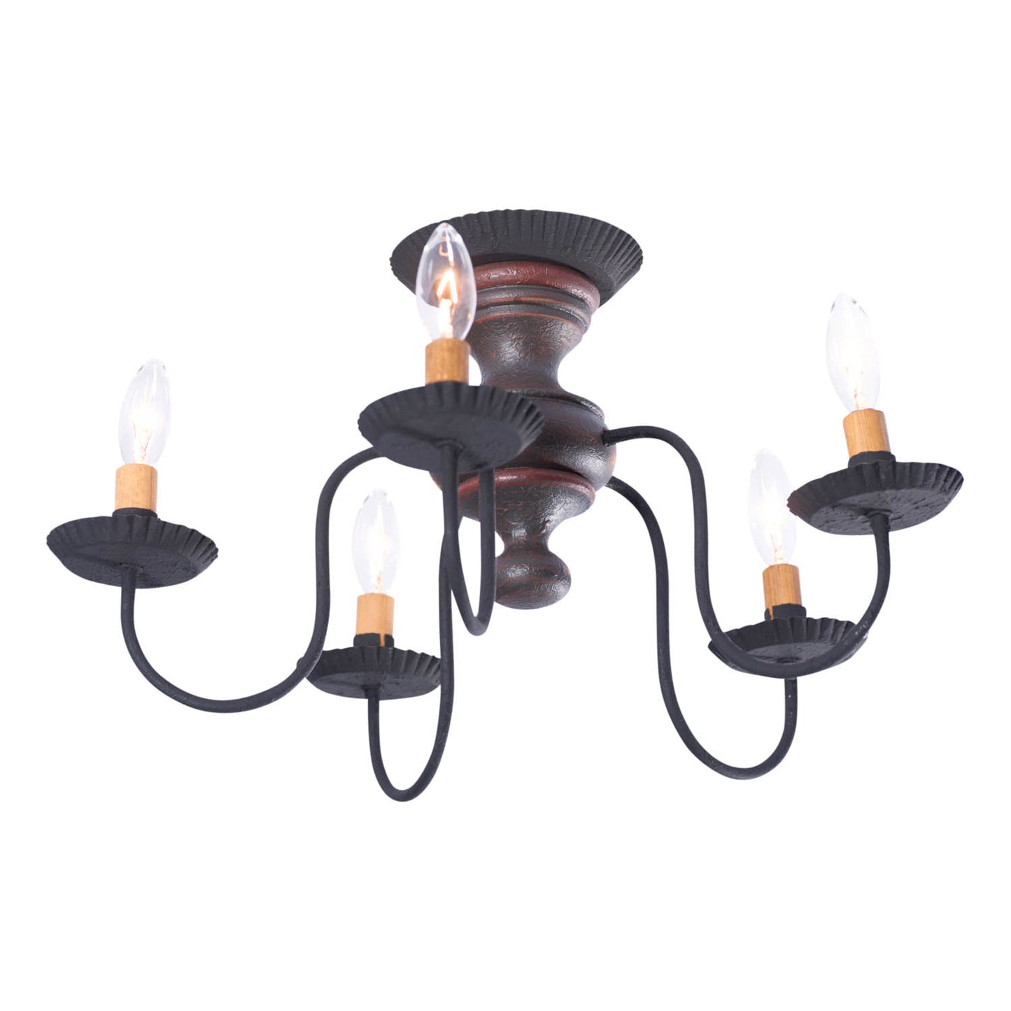 5-Light Thorndale Semi-Flush Mount Wood Ceiling Light in Espresso with Salem Brick