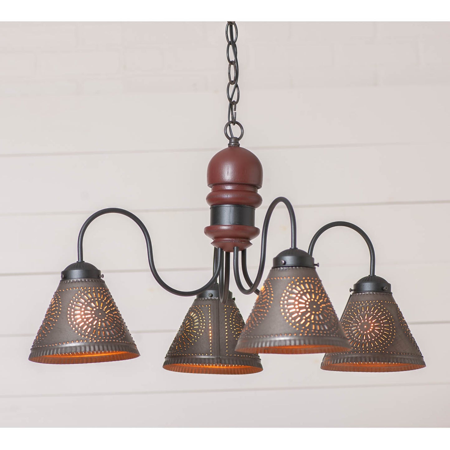 4-Arm Cambridge Wood Chandelier in Rustic Red