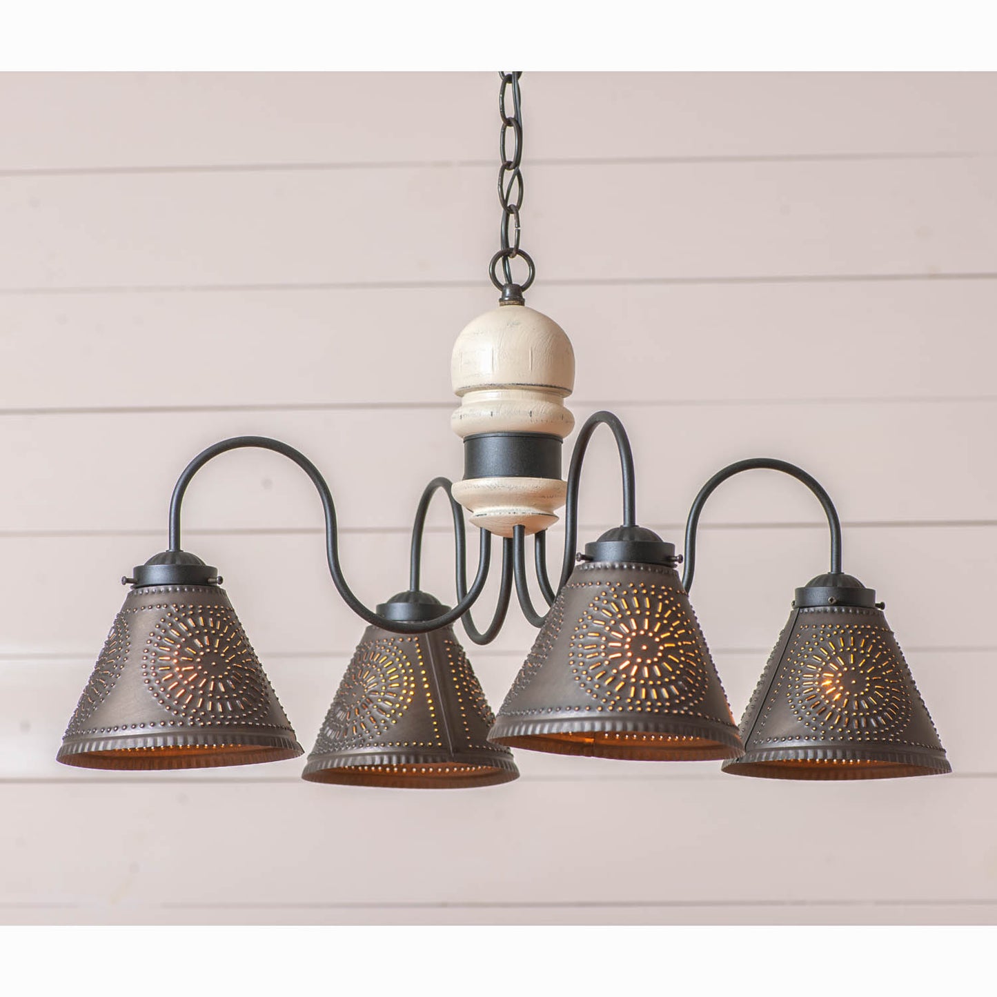 4-Arm Cambridge Wood Chandelier in Rustic White