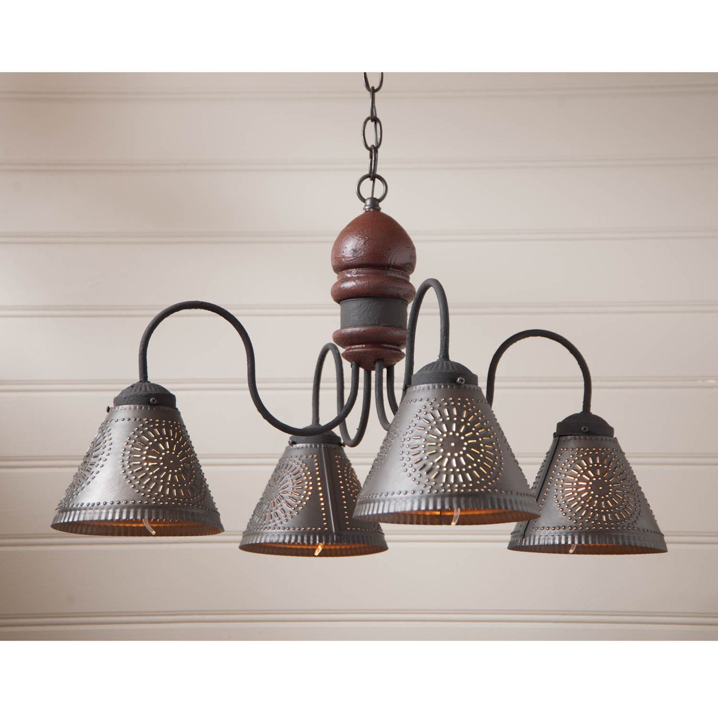 4-Arm Cambridge Wood Chandelier in Americana Red