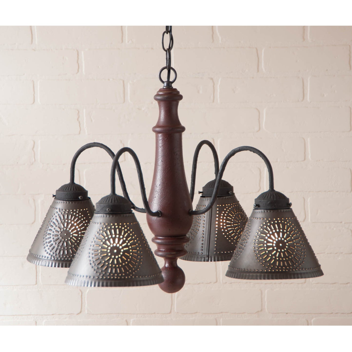 4-Arm Crestwood Wood Chandelier in Americana Red