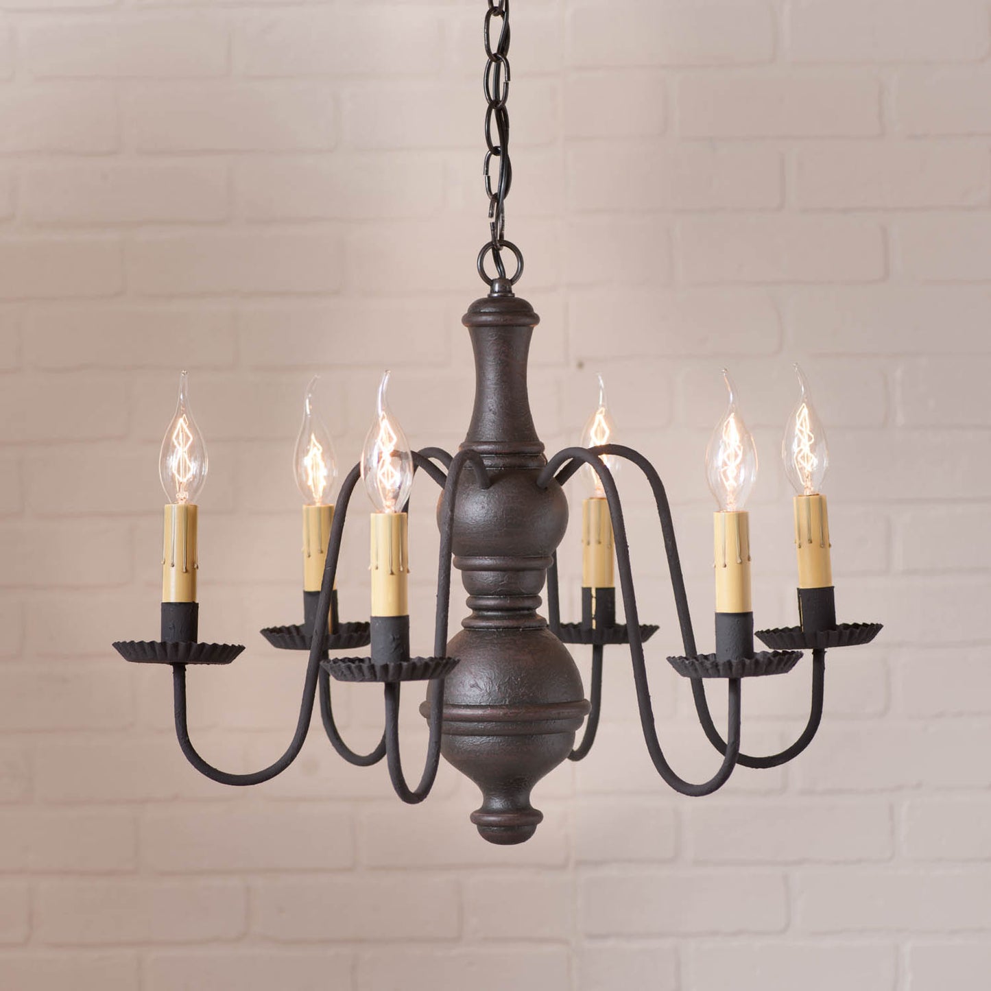 6-Arm Medium Chesterfield Wood Chandelier in Americana Black