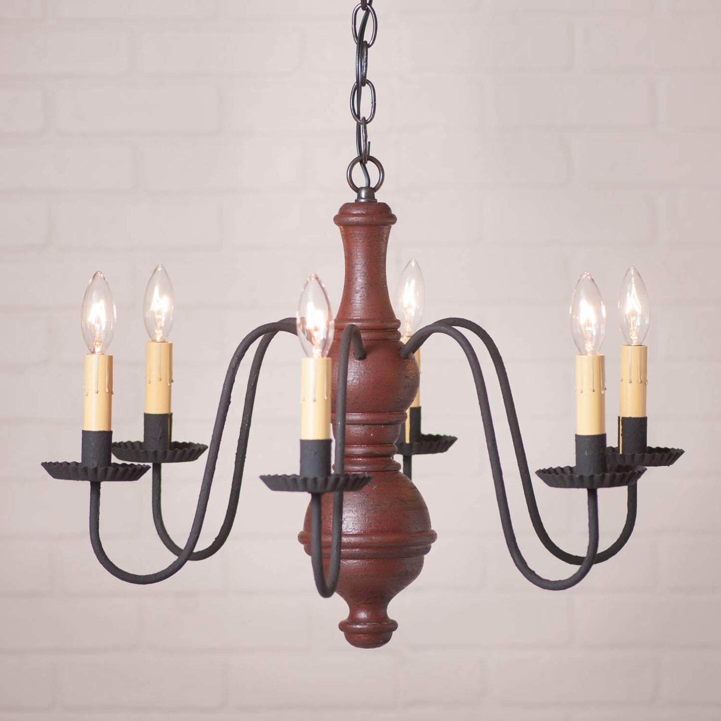 6-Arm Medium Chesterfield Wood Chandelier in Americana Red