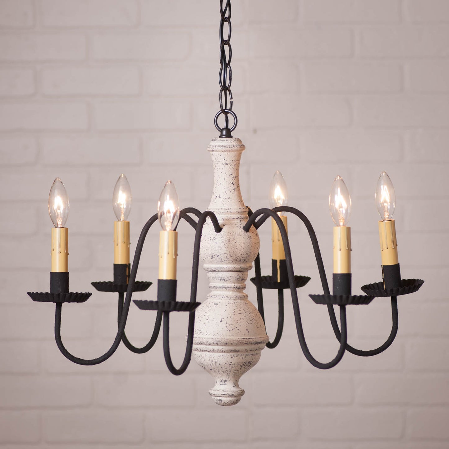 6-Arm Medium Chesterfield Wood Chandelier in Americana White