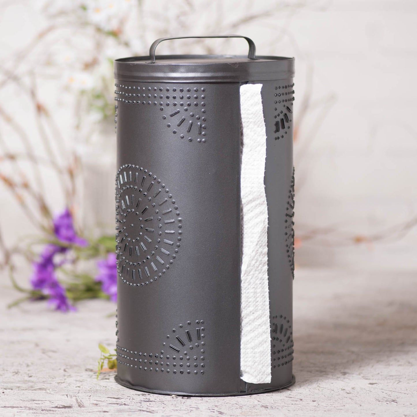 Punched Tin Paper Towel Dispenser in Smokey Black