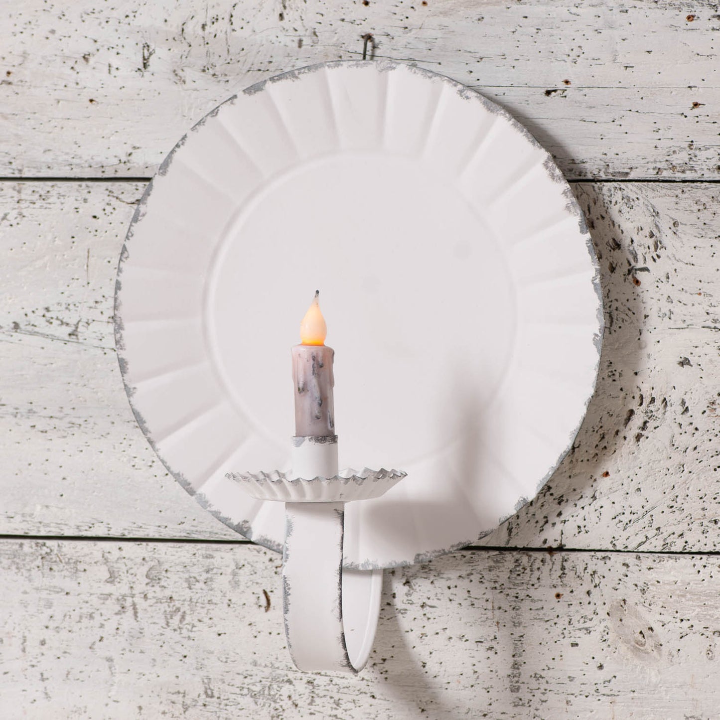 Large Round Candle Sconce in Rustic White