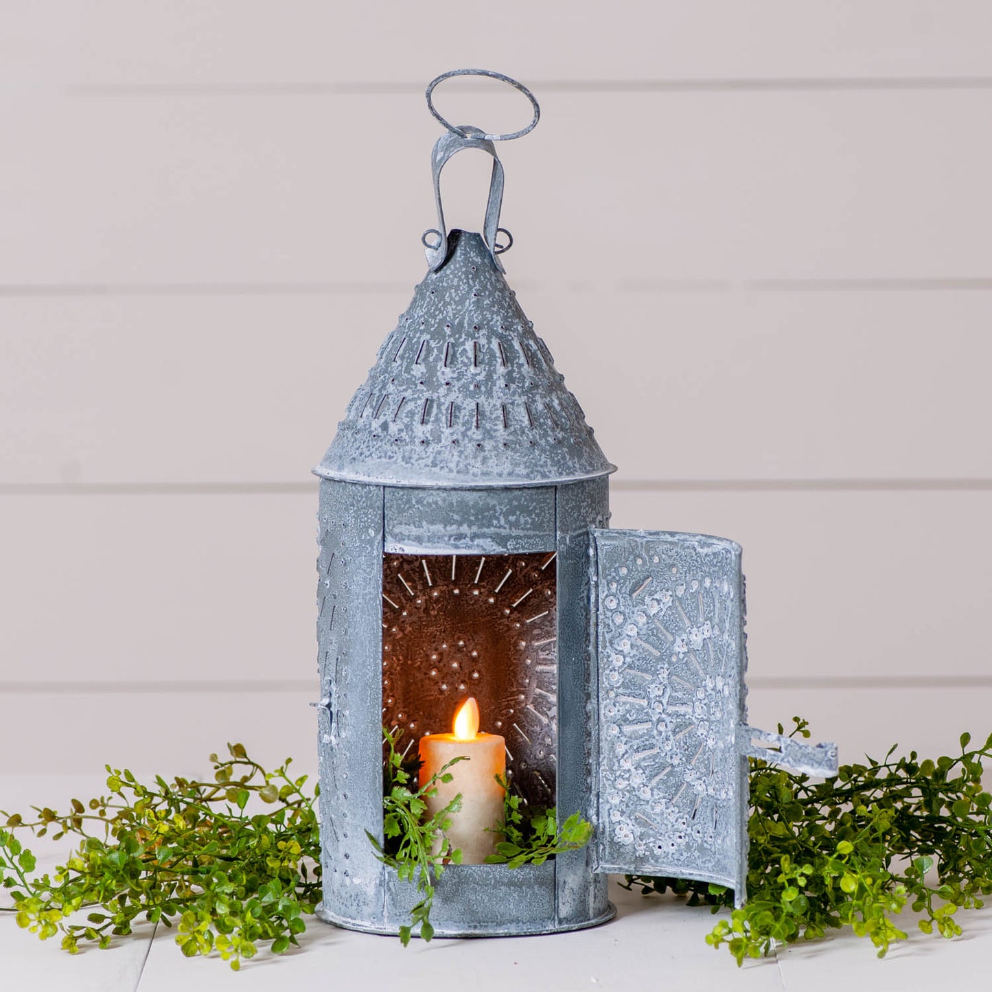 15-Inch Primitive Lantern in Weathered Zinc