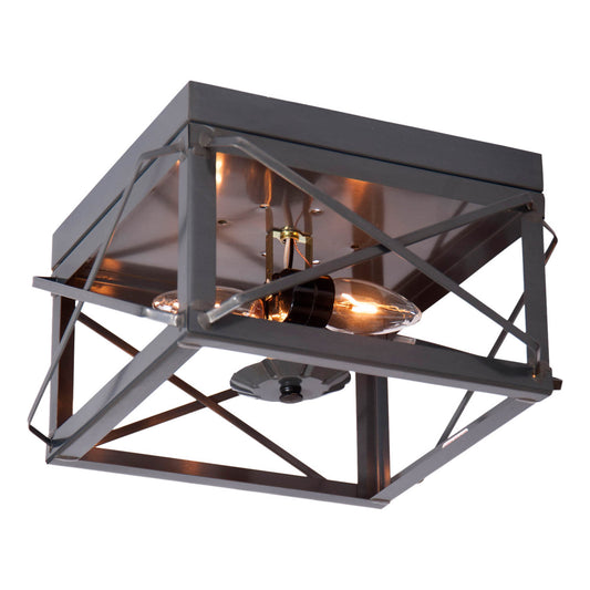 Double Ceiling Light with Folded Bars in Cntry Tin