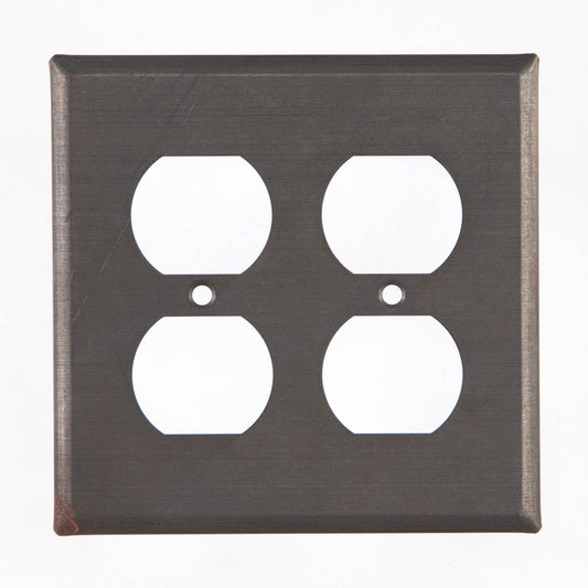 Double Outlet Cover Unpierced in Blackened Tin