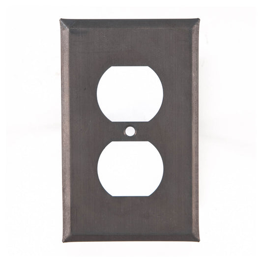 Single Outlet Cover Unpierced in Blackened Tin
