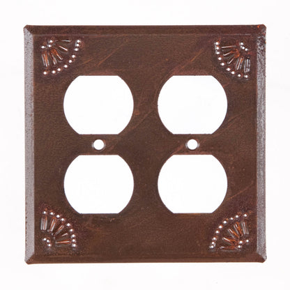Double Outlet Cover with Chisel in Rustic Tin