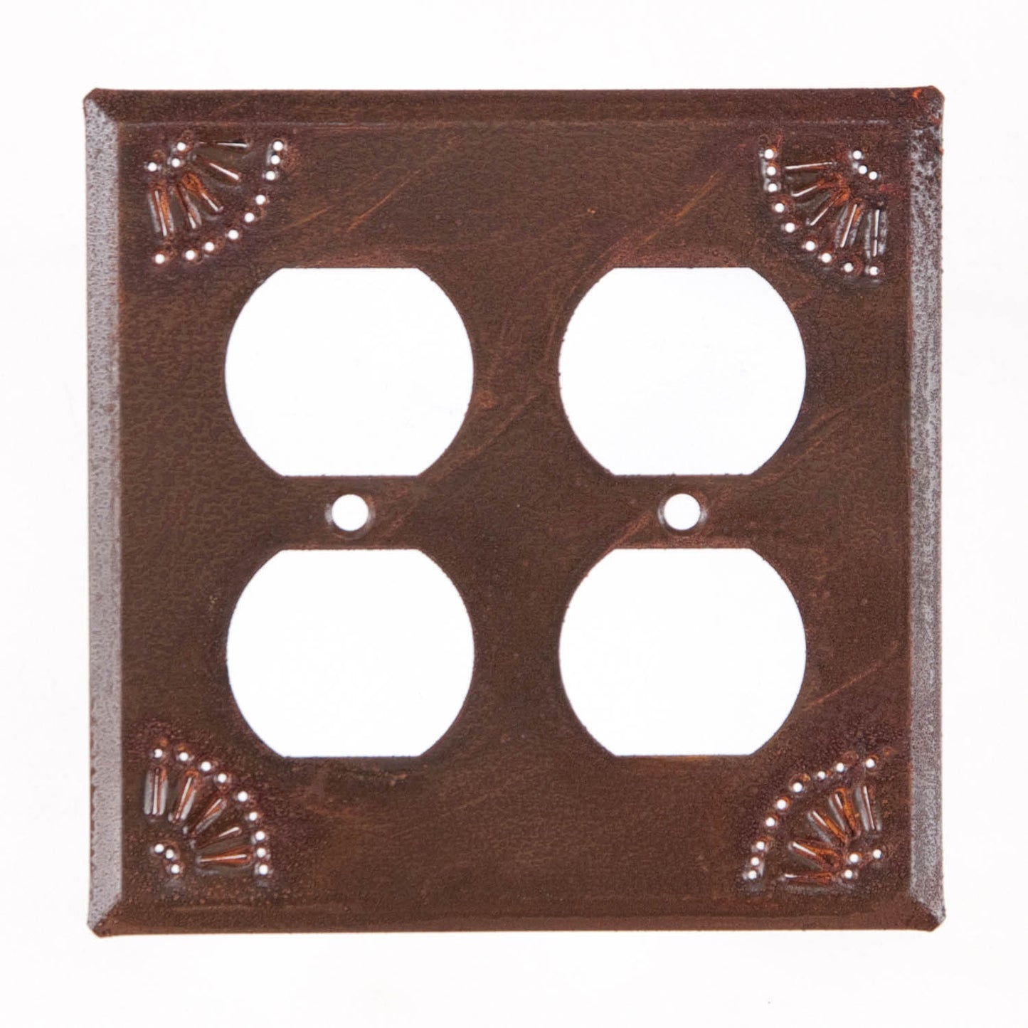 Double Outlet Cover with Chisel in Rustic Tin