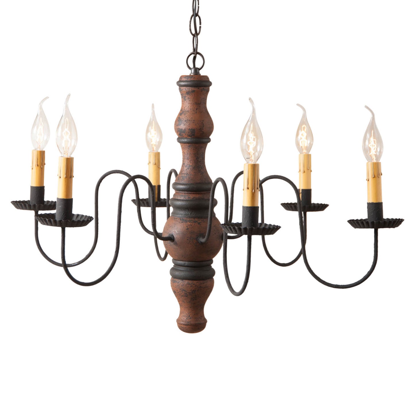6-Arm Gettysburg Wood Chandelier in Hartford Pumpkin