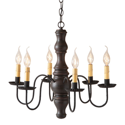 6-Arm Gettysburg Wood Chandelier in Americana Black
