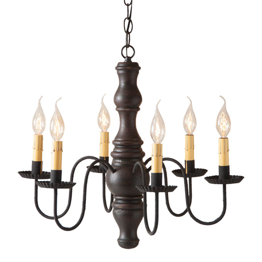 6-Arm Gettysburg Wood Chandelier in Americana Black