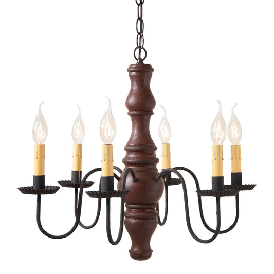 6-Arm Gettysburg Wood Chandelier in Americana Red