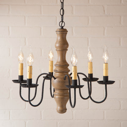 6-Arm Gettysburg Wood Chandelier in Americana Pearwood