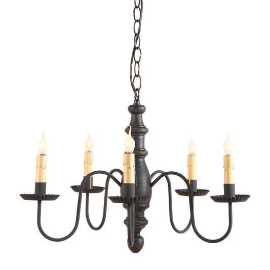 5-Arm Country Inn Wood Chandelier in Americana Black