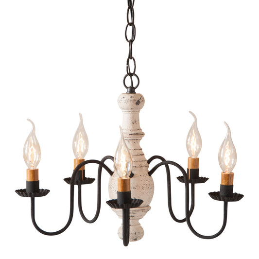 5-Arm Lancaster Wood Chandelier in Americana White