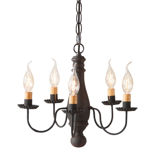 5-Arm Bed & Breakfast Wood Chandelier in Hartford Black over Red
