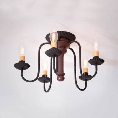 5-Light Berkshire Semi-Flush Mount Wood Ceiling Light in Plantation Red
