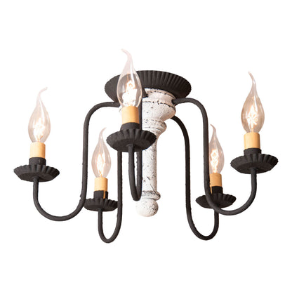 5-Light Berkshire Semi-Flush Mount Wood Ceiling Light in Vintage White