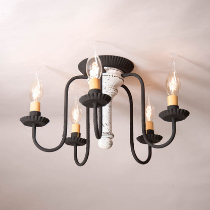 5-Light Berkshire Semi-Flush Mount Wood Ceiling Light in Vintage White