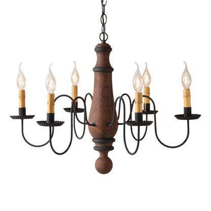 6-Arm Large Norfolk Wood Chandelier in Hartford Pumpkin