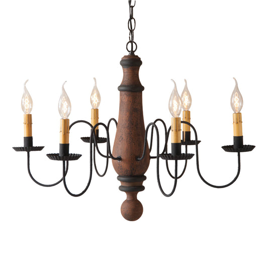 6-Arm Large Norfolk Wood Chandelier in Hartford Pumpkin