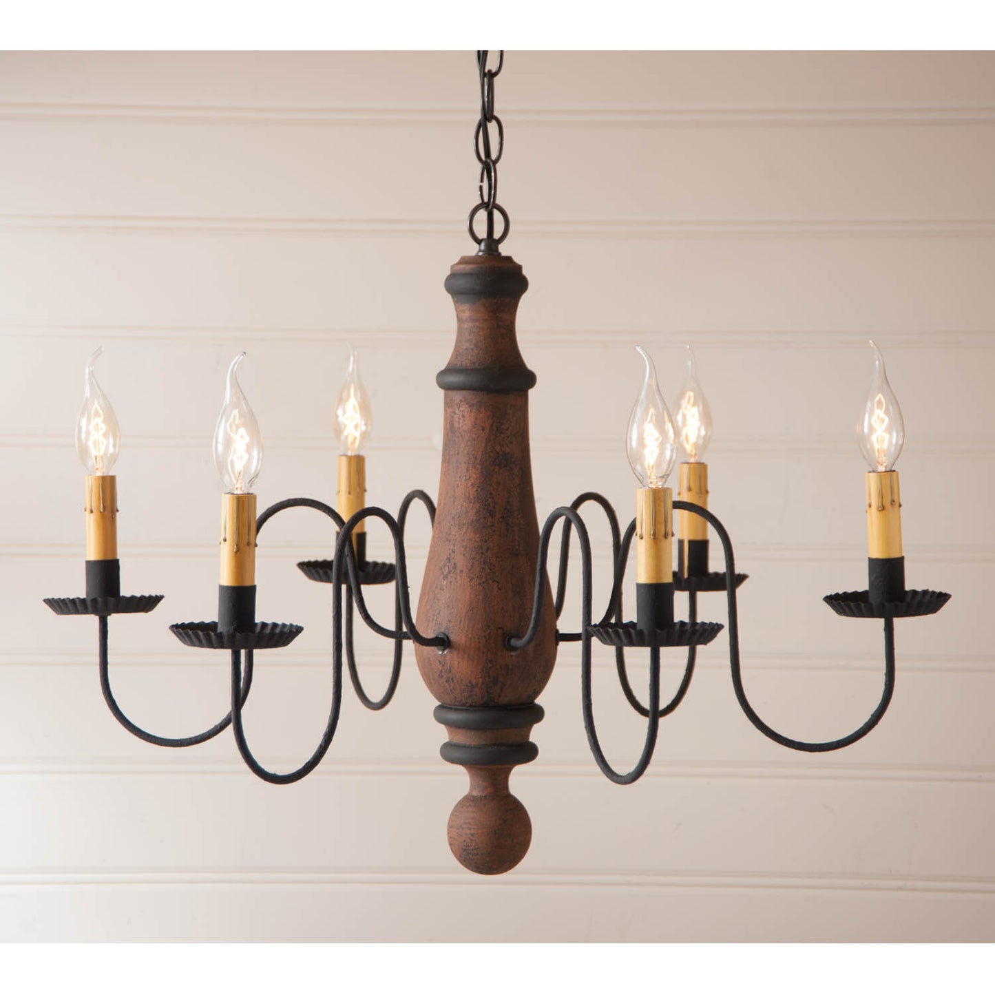 6-Arm Large Norfolk Wood Chandelier in Hartford Pumpkin