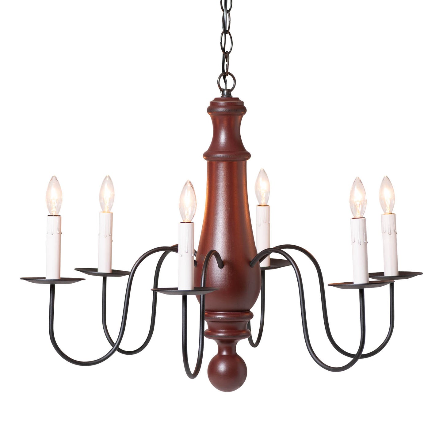 6-Arm Large Norfolk Wood Chandelier in Rustic Red