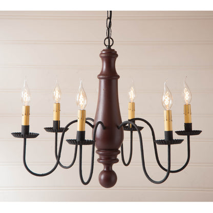 6-Arm Large Norfolk Wood Chandelier in Sturbridge Red