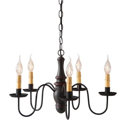 5-Arm Lynchburg Wood Chandelier in Sturbridge Black with Sturbridge Red